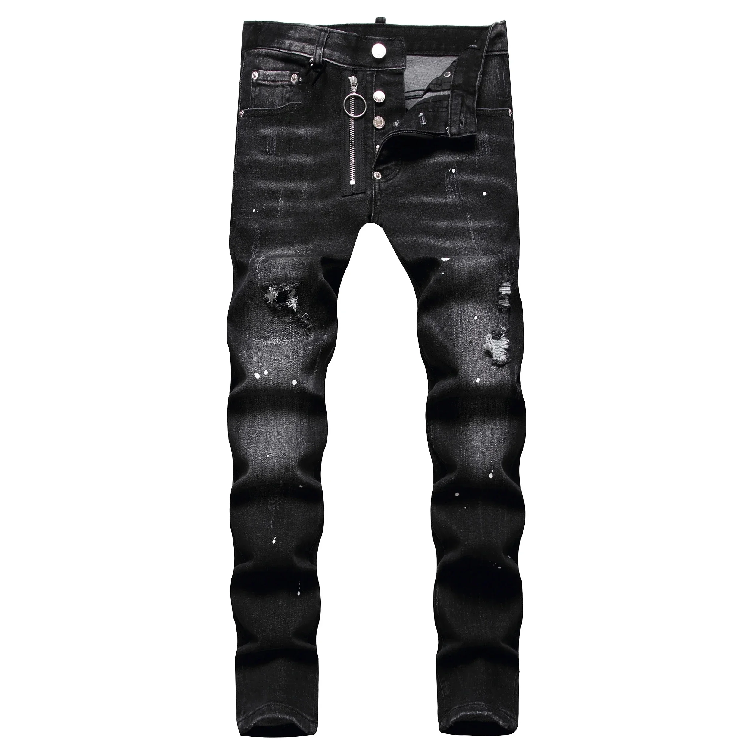 2025 pantalones vaqueros ajustados para hombre, marca de lujo, pantalones largos con agujeros azul claro, pantalones ajustados elásticos de moda masculina de calidad, pantalones vaqueros rasgados para hombre 54
