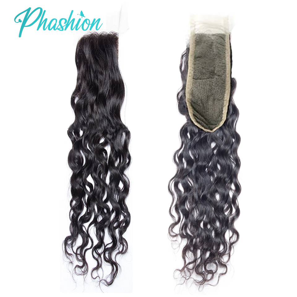 Phashion Kim K onda de agua 2x6 Cierre de encaje suizo cabello humano rizado recto suelto profundo Yaki parte media Frontal transparente