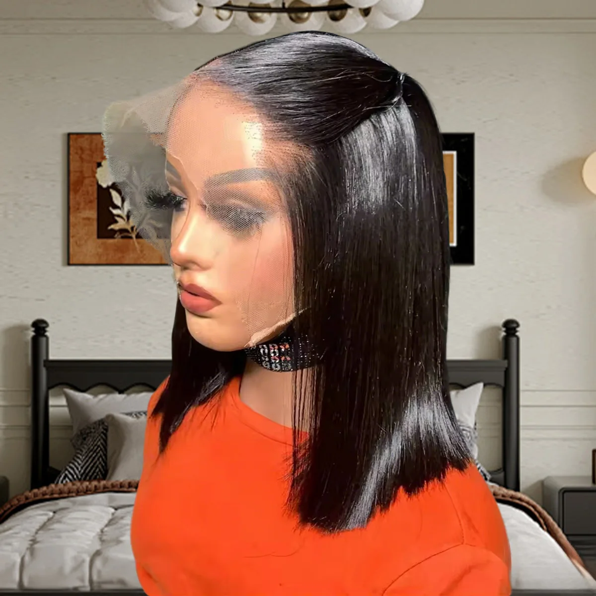 Bob peruca de cabelo humano peruca dianteira do laço cabelo humano 100% transparente 13x6 13x4 osso em linha reta laço frontal bob perucas 14 Polegada preto natural