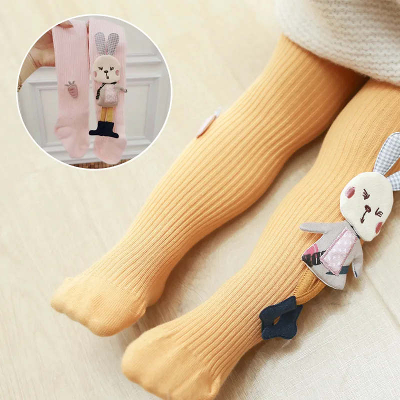Calças de malha para meninas sólida crianças meia-calça dos desenhos animados coelho algodão macio crianças meninas collants outono inverno 1-7t calças novas