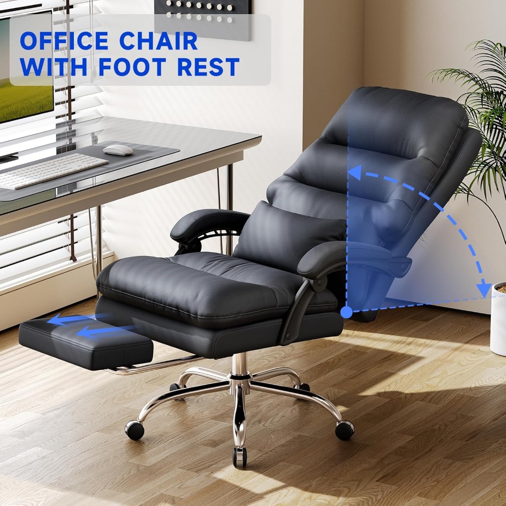 Big and Tall Office Desk Chair, Ergonomic Office Chair, 400LBS PU Leather Computer Chairs, Executive Office Chair
