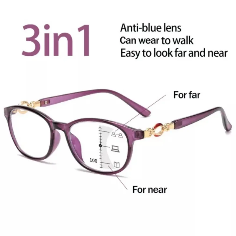 FG-gafas de lectura multifocales progresivas 3 en 1 para mujer, anteojos antiazules, fáciles de ver, lejos y cerca de + 1,0 a + 4,0