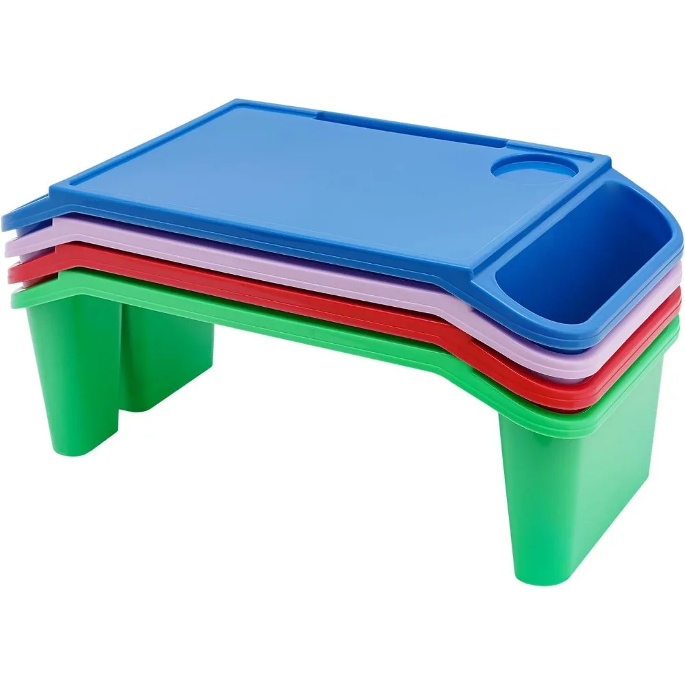4 Pcs Kids Lap Desk Tray Plastic Breakfast Laptop Trays Portable Lap Bed Table with Side Pockets (20" x 10" x 7")