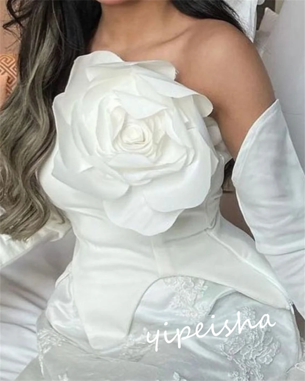 Personalizado Jiayigong requintado estilo moderno sem alças linha A rendas flores vestidos de ocasião sob medida