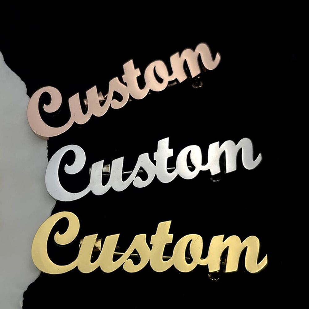 Broche com nome personalizado, seleção de fonte personalizada, broche personalizado em aço inoxidável, joias requintadas