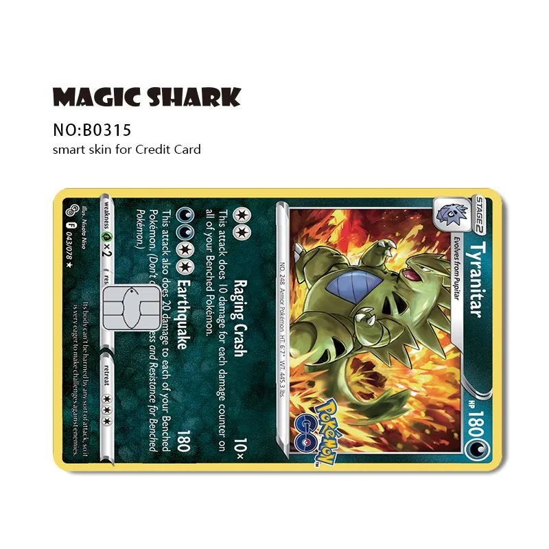 Magic Shark Pokemon Card, Pikachu, Charizard, Mewtwo, película frontal, cubierta de piel, pegatina para tarjeta de crédito y débito, No se decolora