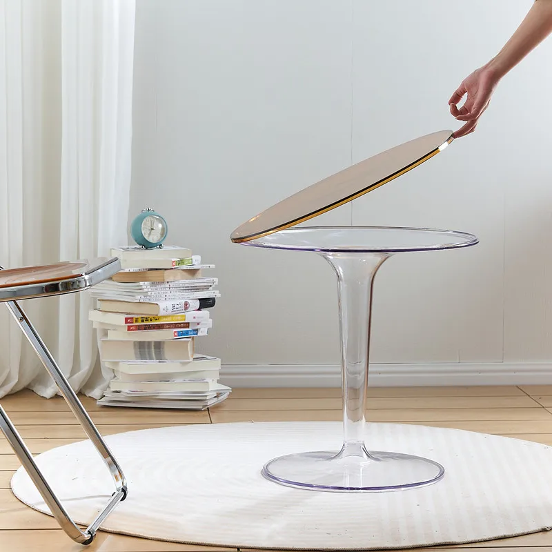 Nordic Simple Transparent Ins Small Coffee Table Round Acrylic Small Side Table Removable Plastic Coffee Table Small Round Table