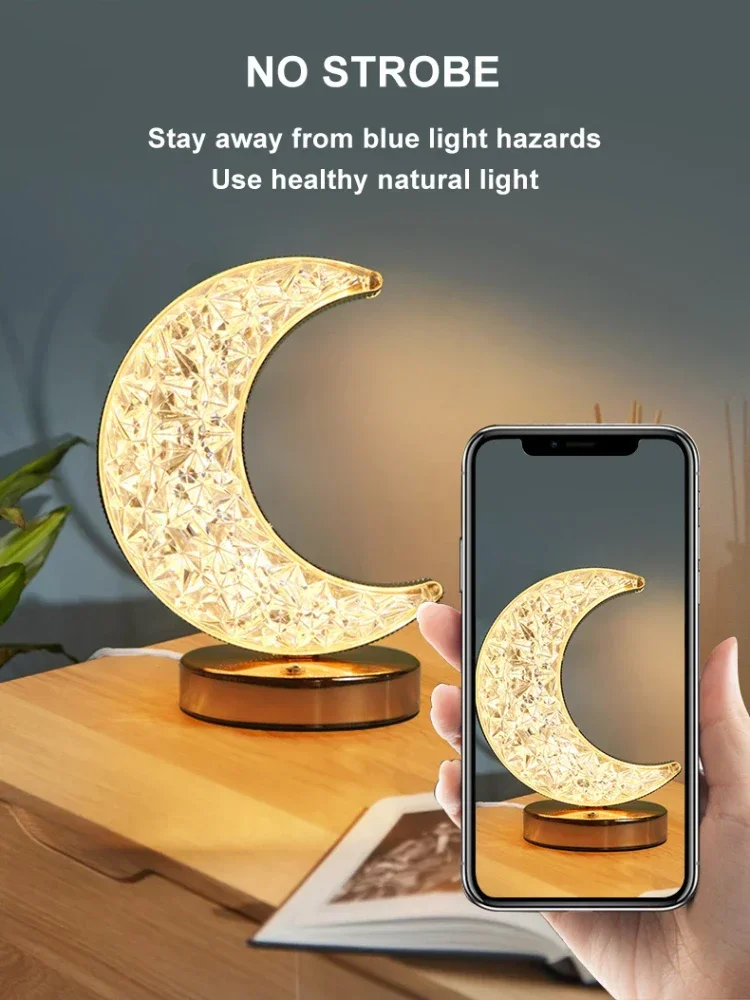 Schlafzimmer Kristall Touch Dimmen Nachtlicht Mädchen Zimmer Home Decor Ästhetik USB Nacht LED Umgebungs Tisch 3d Mond Lampe