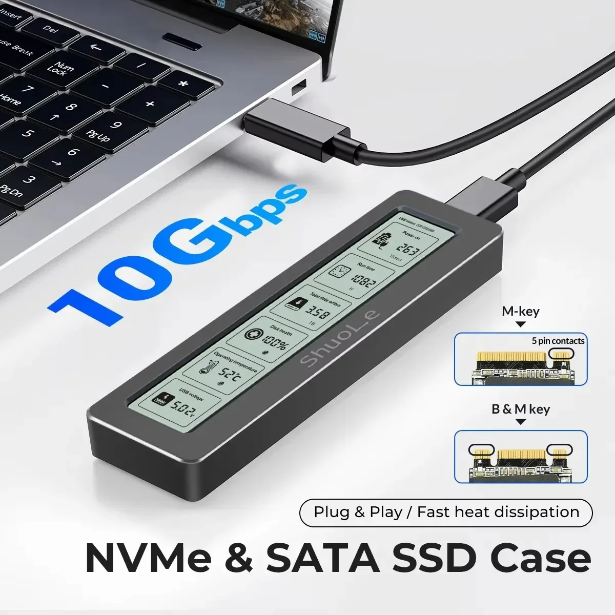 Корпус M2 SSD NVMe USB 3.2 Gen2 10 Гбит/с PCIe SSD Корпус M.2 NGFF SATA SSD Интеллектуальный цифровой мониторинг здоровья Корпус M.2 SSD
