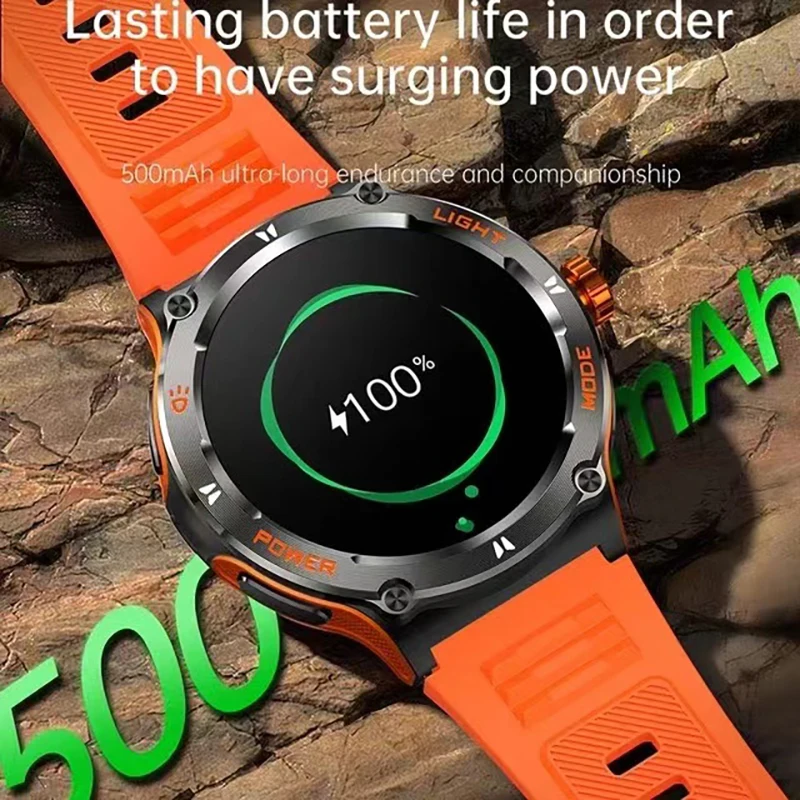 男性用スマートスポーツウォッチ,防水スマートウォッチ,IP68,懐中電灯,GPS, NFC,Amoledスクリーン,心拍数モニター,Bluetooth通話,500mAh,新品