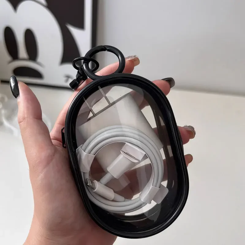 แบบพกพา Mini Clear Zipper กระเป๋าพวงกุญแจตุ๊กตาการ์ตูนของเล่นเด็ก Mystery Box สําหรับหูฟังเครื่องชาร์จของขวัญกระเป๋า
