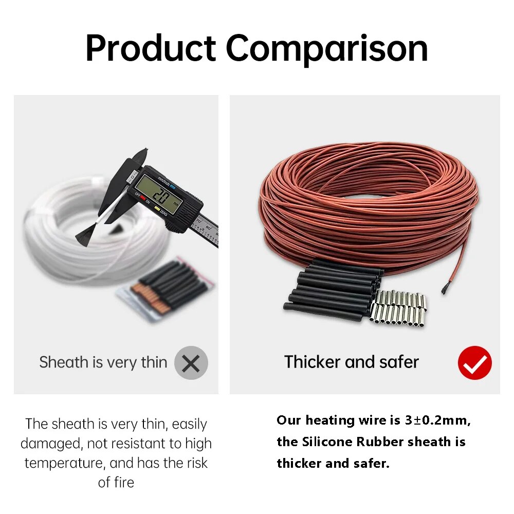 MINCO HEAT 5 ~ 100 m Infrarot-Kohlefaser-Heizkabel, 12 K, 33 Ohm Spule, 3 mm ± 0,2 Drähte für Fußbodenheizungssystem