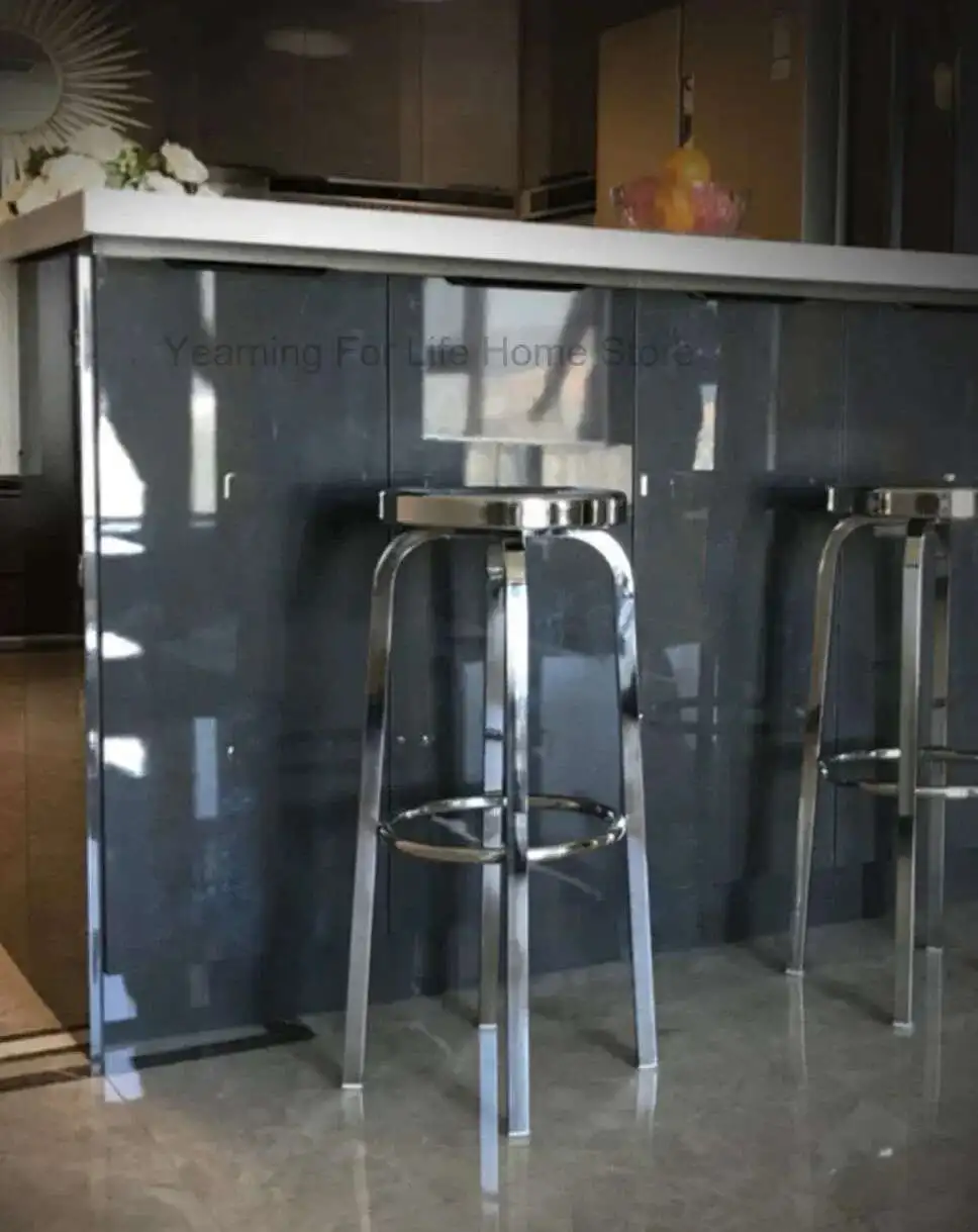 Taburete de Bar artesanal de acero inoxidable de Metal, taburete alto, silla de negociación para cafetería, taburetes de Bar al aire libre, taburete giratorio, taburetes altos de isla