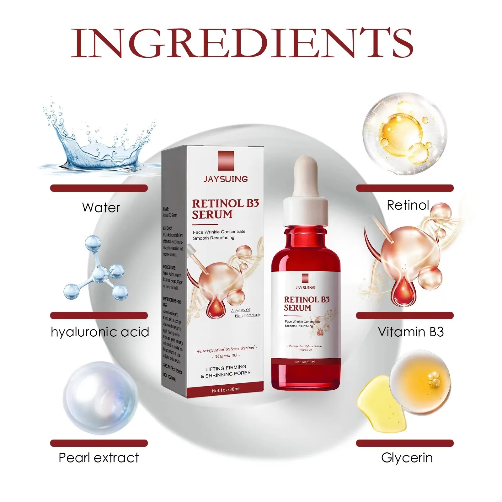Rimuovere le rughe Essenza Anti-età Dissolvenza Linea sottile Lifting Rassodante Riparazione Liscio Idratante Nutrire Stringere Retinolo B3 Siero