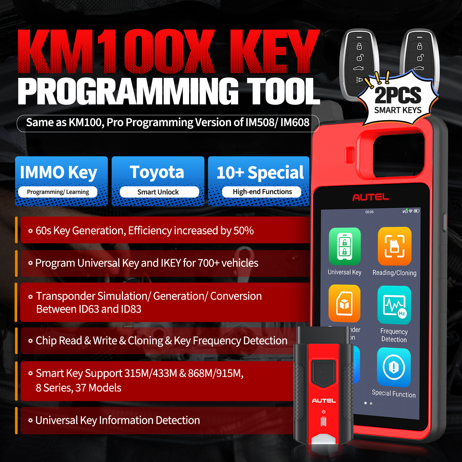 2025 Autel MaxiIM KM100 Key Fob Programming Tools KM100X Key Programmer 60s Key Generation OBD IMMO Key Learning Key Free Update
