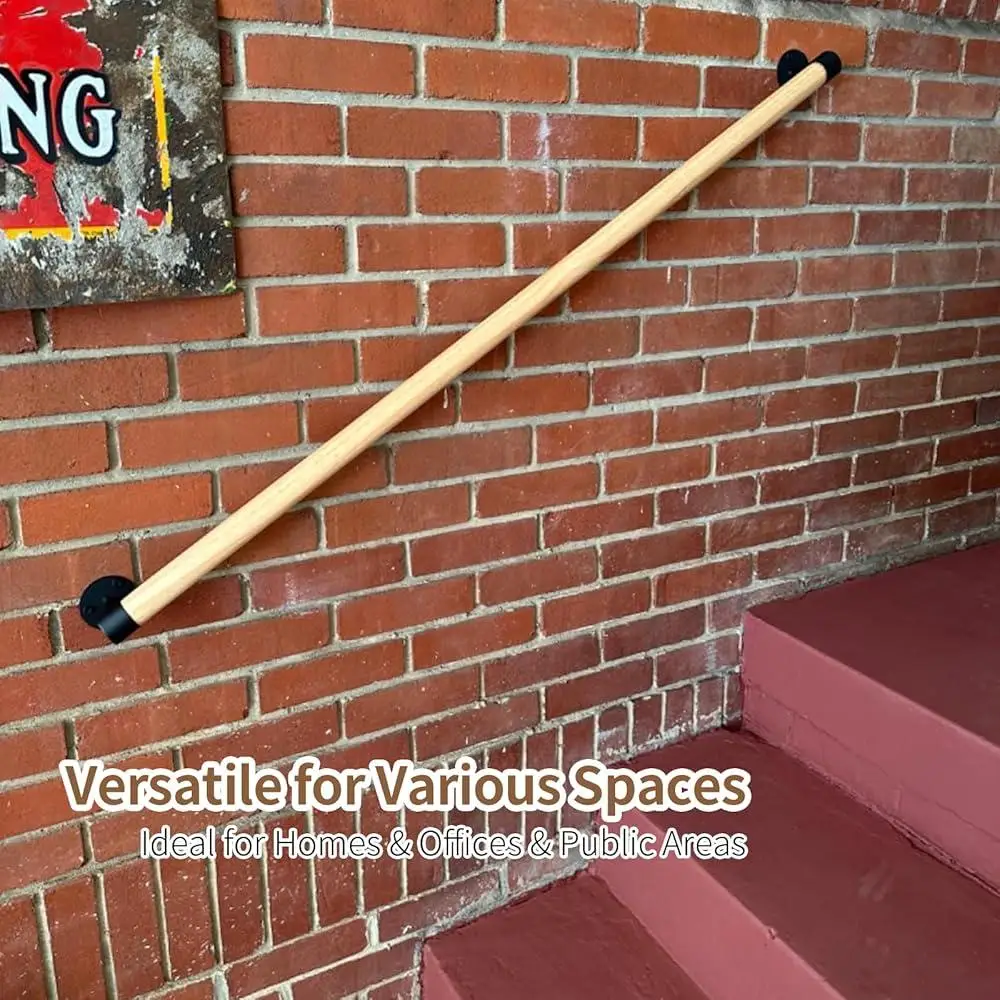 3FT Wooden Safety Handrail Sturdy Wall-Mount Support Non-Slip Elderly Children Easy Installation Indoor Outdoor Use