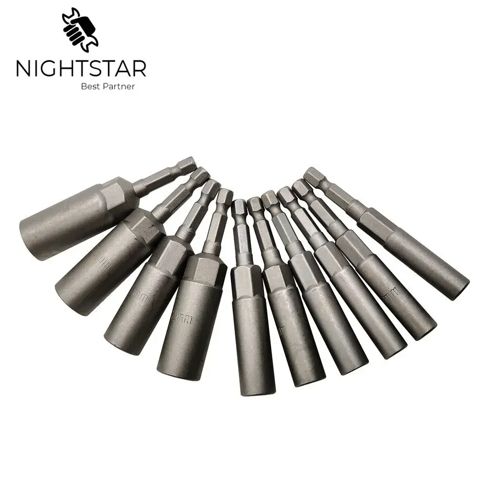 10 Chiếc 80Mm Chiều Dài Điện Công Suất Không Từ Tính Tuốt Nơ Vít Đai Ốc Lái Xe Bộ Tác Động 1/4 "Chuôi Lục Giác Hệ Mét Cờ Lê Ổ Cắm Bit 5.5-14Mm