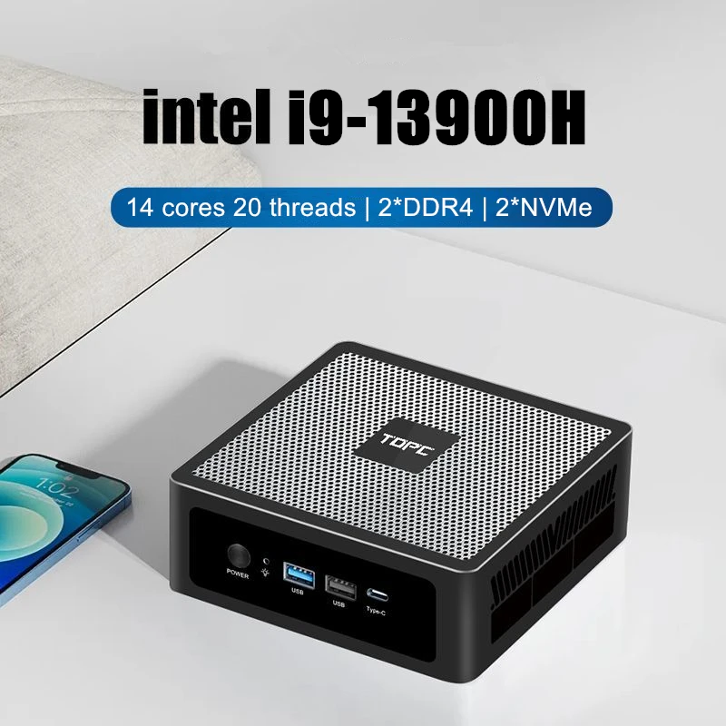 Topton 13. Generation Mini-PC i9 13900H i7 13700H 2xDDR4 2xNVMe Windows 11 Linux NUC Mini-Gaming-PC Tragbarer Computer 2 LAN HTPC WiFi6