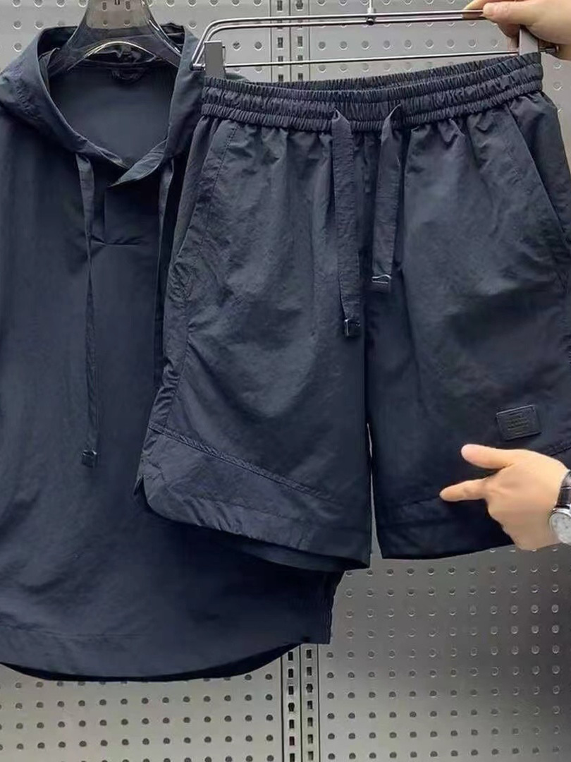 Conjunto Casual de Verão Leve e Respirável para Homens, Cseta de Manga Curta e Calças Curtas, Ajuste Solto, Moda em Dois P...