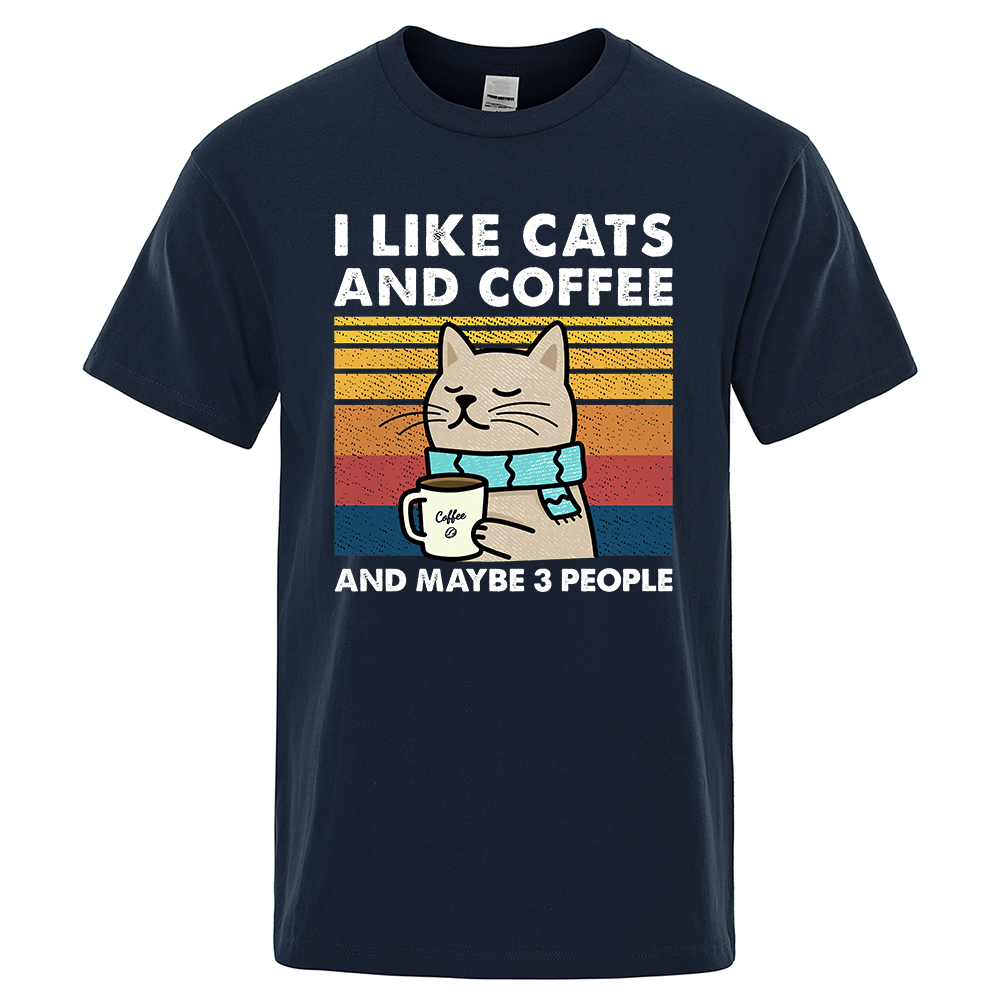 私は猫とコーヒーストリートおかしい Tシャツ男性のファッションカジュアルルーズコットン服クルーネック通気性 Tシャツヒップホップ Tシャツ