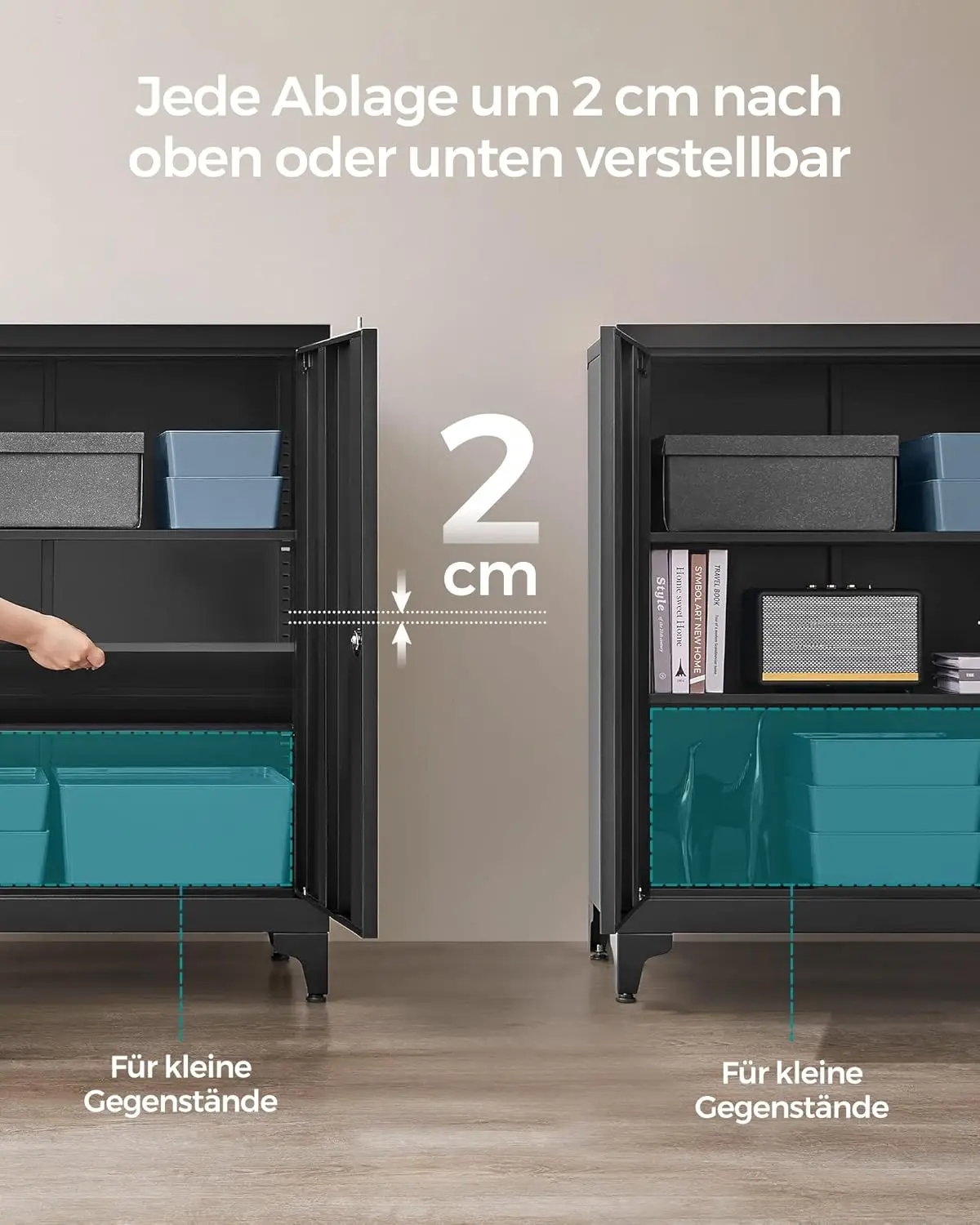Büroschrank mit 2 Türen, Schrank abschließbar, Stahlschrank, für Arbeitszimmer, Wohnzimmer, Mattschwarz OMC01