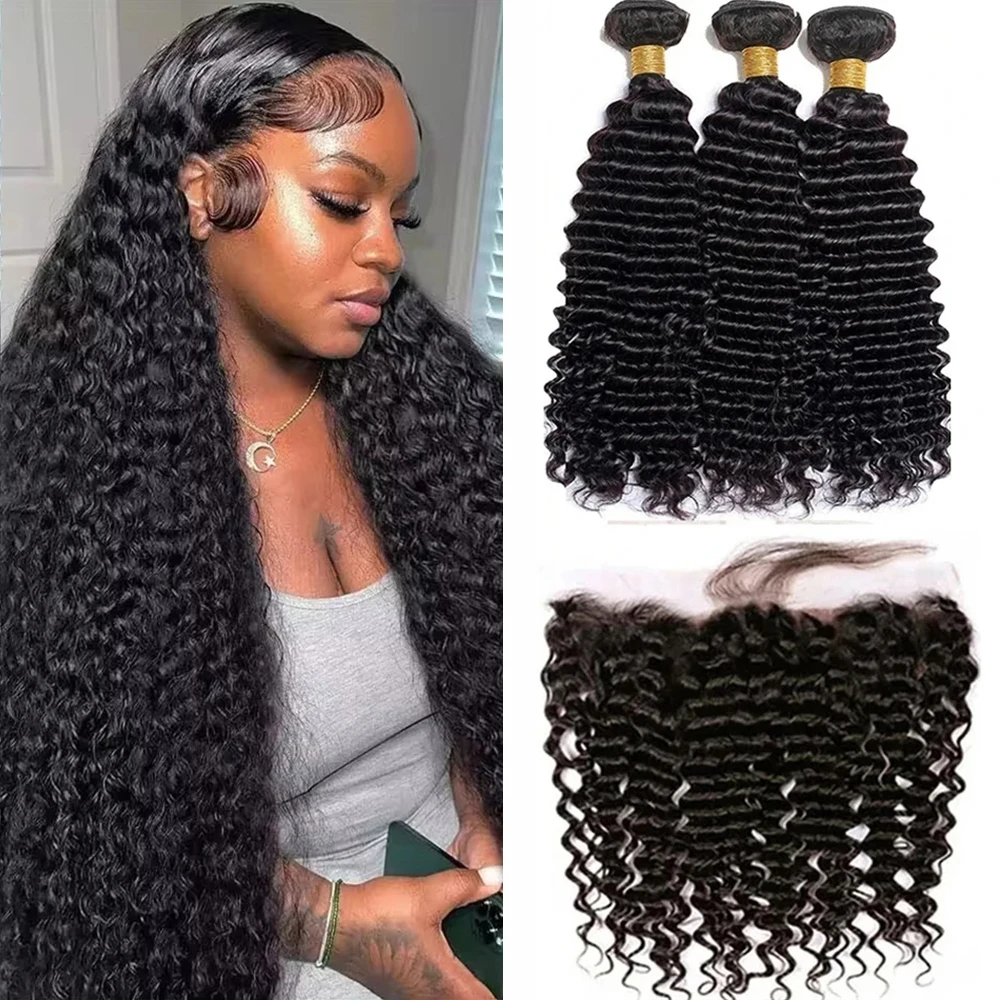 28 30 32 polegadas pacotes de onda profunda com frontal 13x4 hd rendas pacotes de cabelo remy brasileiro para preto feminino fechamento de renda com pacote