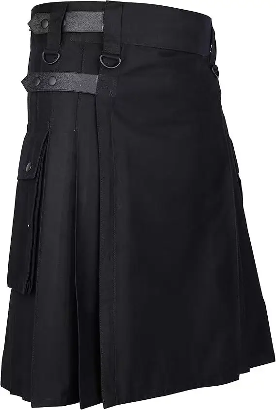 Hoge Kwaliteit Mode Mannen Cool Pocket Kilts Effen Kleur Gothic Kilt Vintage Warrior Cargo Kilt Metalen Riem Geplooide Rok