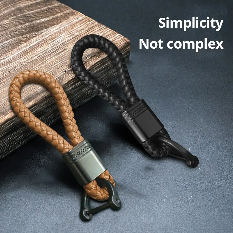 車用レザーロープキーホルダー,1ピース,2ピース,ホースシューバックル,手織り,車用リング,ファッションアクセサリー,ギフト