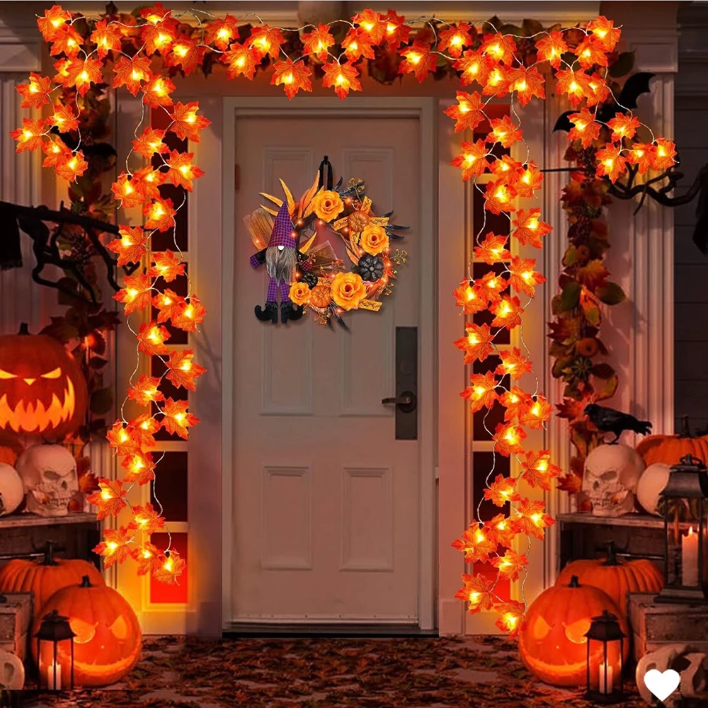 2/3/6M Halloween-LED-Lichterkette, künstliche Ahornblatt-Laternengirlande, Halloween-Weihnachtsdekoration zum Erntedankfest