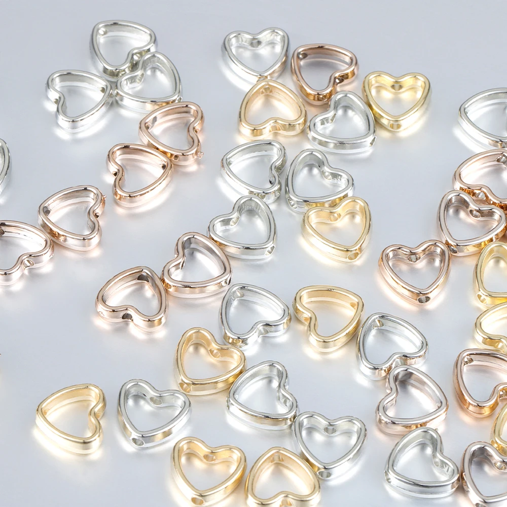 50pcs กรอบหัวใจห่อลูกปัด Double Stright Hole Spacers ลูกปัดแบบหลวมสําหรับเครื่องประดับทํา DIY