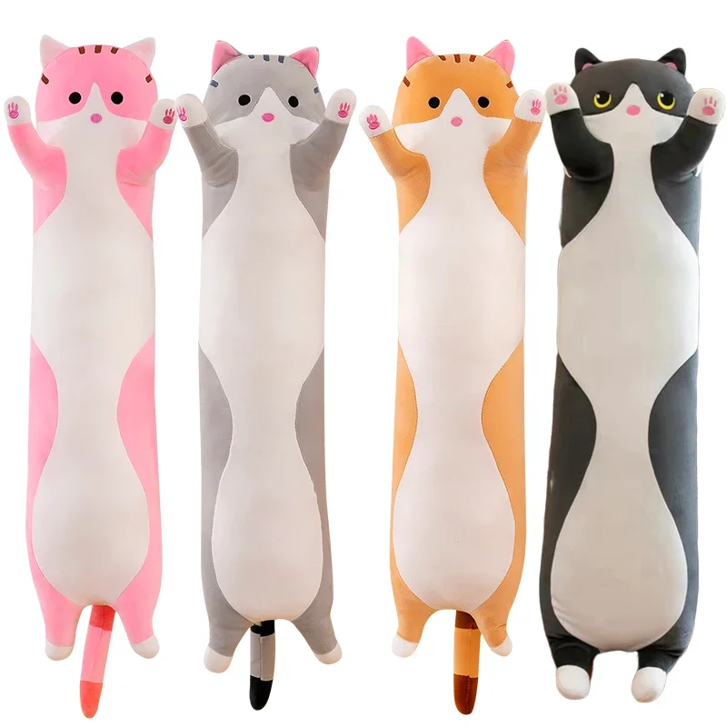 Cute  Cat Plush Toy Long Pink Brown Grey Sleeping Cats Leg Pillow Squishy Little Animal Doll Appeasing Plushie Gift