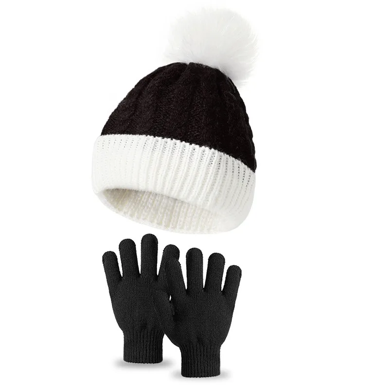 1/2/4set cappello lavorato a maglia con palla di lana per bambini addensato caldo cappello di natale guanti due set di cappello Pullover di lana autunno e inverno