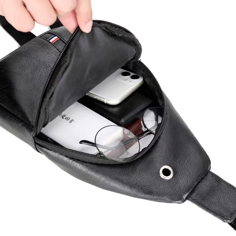 Preto PU Material Simples Retro Moda Masculina Crossbody Bag Sling Bag