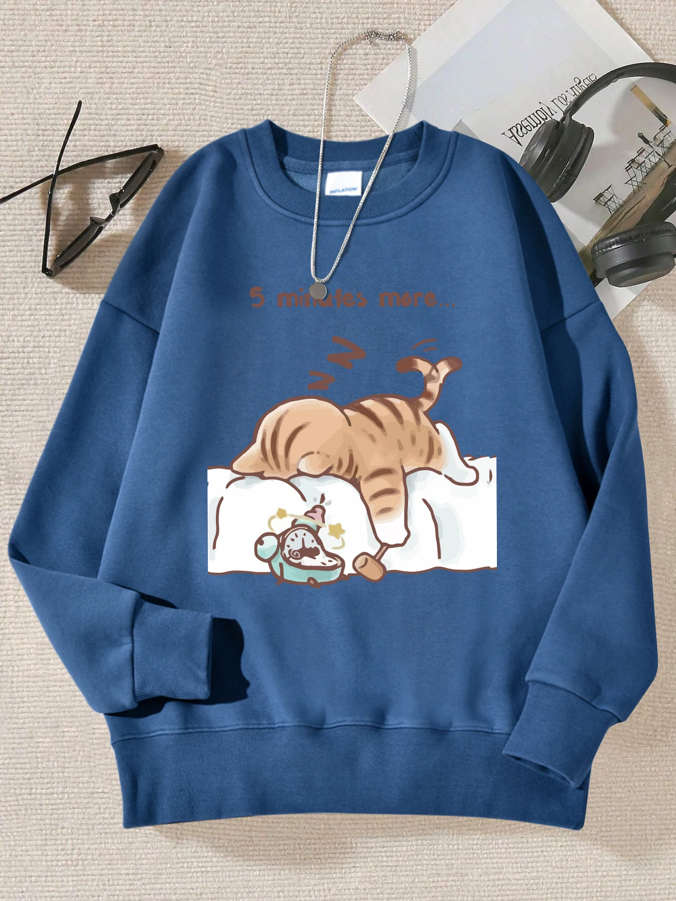 El gato que siempre quiere dormir patrón impreso con capucha mujeres Simple cálido otoño sudadera calle Casual Unisex jerseys