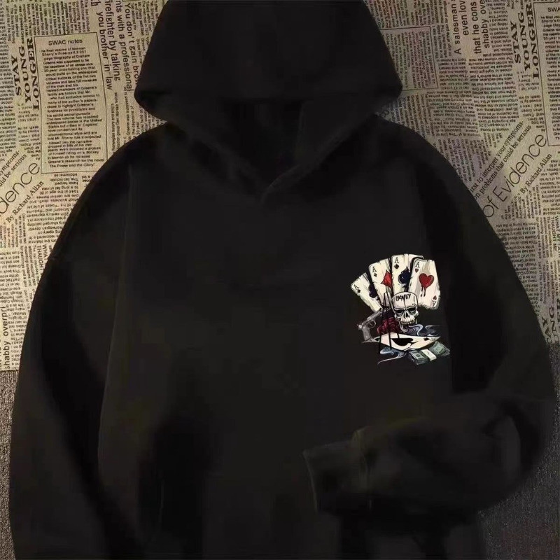 【M-8XL sweats à capuche 】 automne hommes pull à capuche surdimensionné sweat mode lâche squelette Poker imprimé à manches longues Couple vêtements