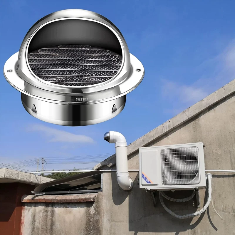 Entlüftungsöffnung aus Edelstahl 304, runde Abdeckung für Lüftungsauslass, Lüftungsventilator, verhindert Rohrverstopfungen, blockierende Lamellengitterabdeckung