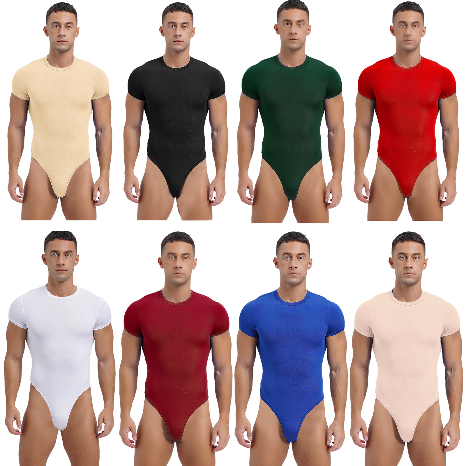 Bodysuit masculino atlético esportes ginástica collant manga curta abotoado virilha macacão cor sólida para musculação yoga
