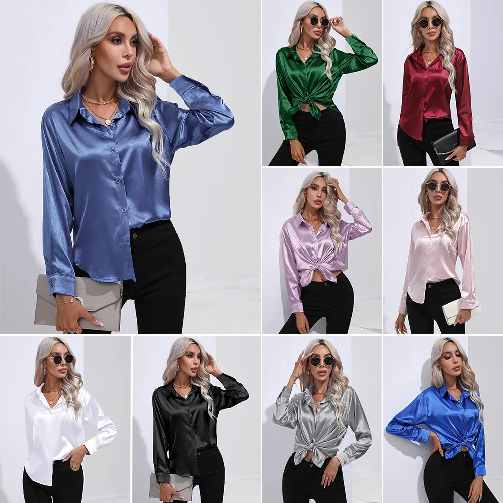 Blus Solid Lengan Panjang Cocok untuk Semua Wanita Kantor Atasan Kemeja Elegan Kesederhanaan Leher Polo Baru Musim Semi Pakaian Wanita Fashion Antik