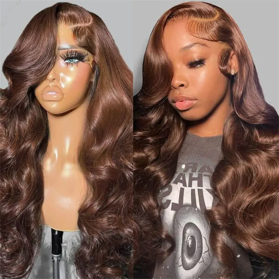 Peluca con malla Frontal marrón Chocolate transparente HD 13x6 peluca Frontal de encaje 100% pelucas de cabello humano ondulado de cuerpo de color 4x4 5x5 prearrancado