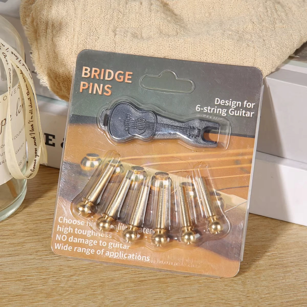 6 Pcs Acoustic Guitar Bridge Pin Guitar Strings Nail Solid Copper Brass With Guitar Bridge Pin Puller