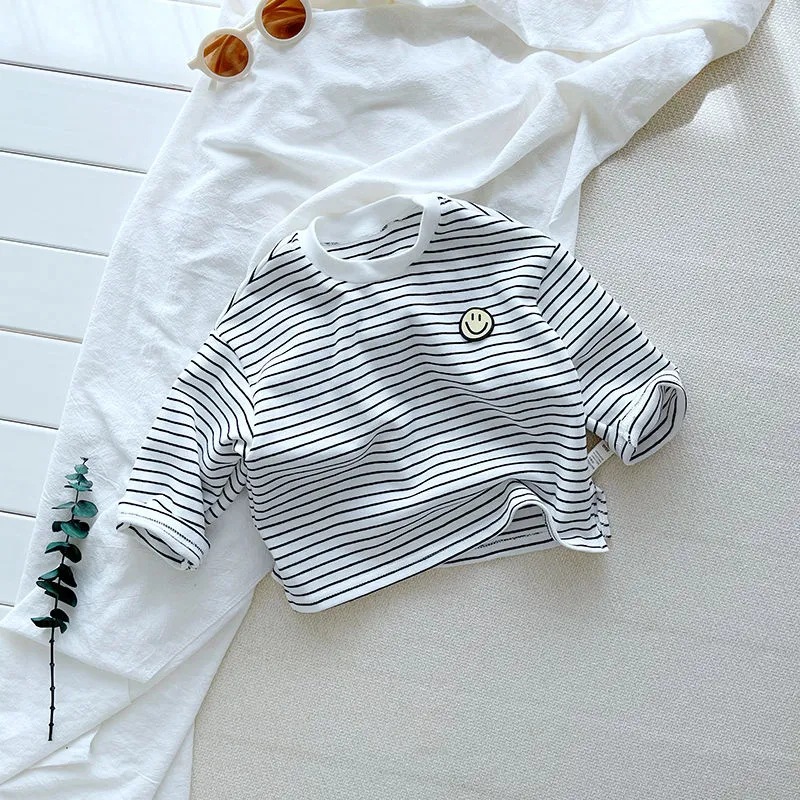 T-shirt a maniche lunghe a righe per bambini t-shirt per bambini top felpa da ragazzo per bambini o-collo Pullover camicetta 1 2 3 4 5 6 anni