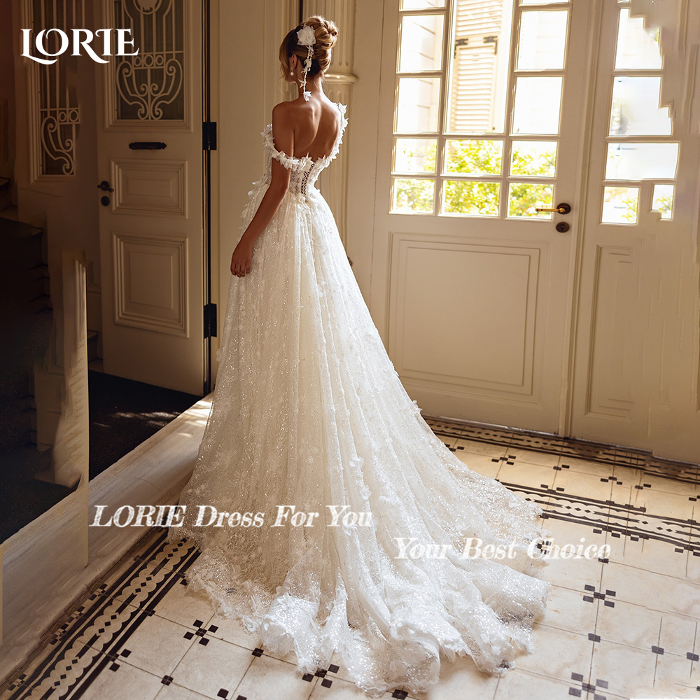LORIE Vestido de novia de encaje con hombros descubiertos, apliques de una línea, vestido de novia con escote en forma de corazón, sin espalda, personalizado, сudenдебное плаusingе с eusдеб