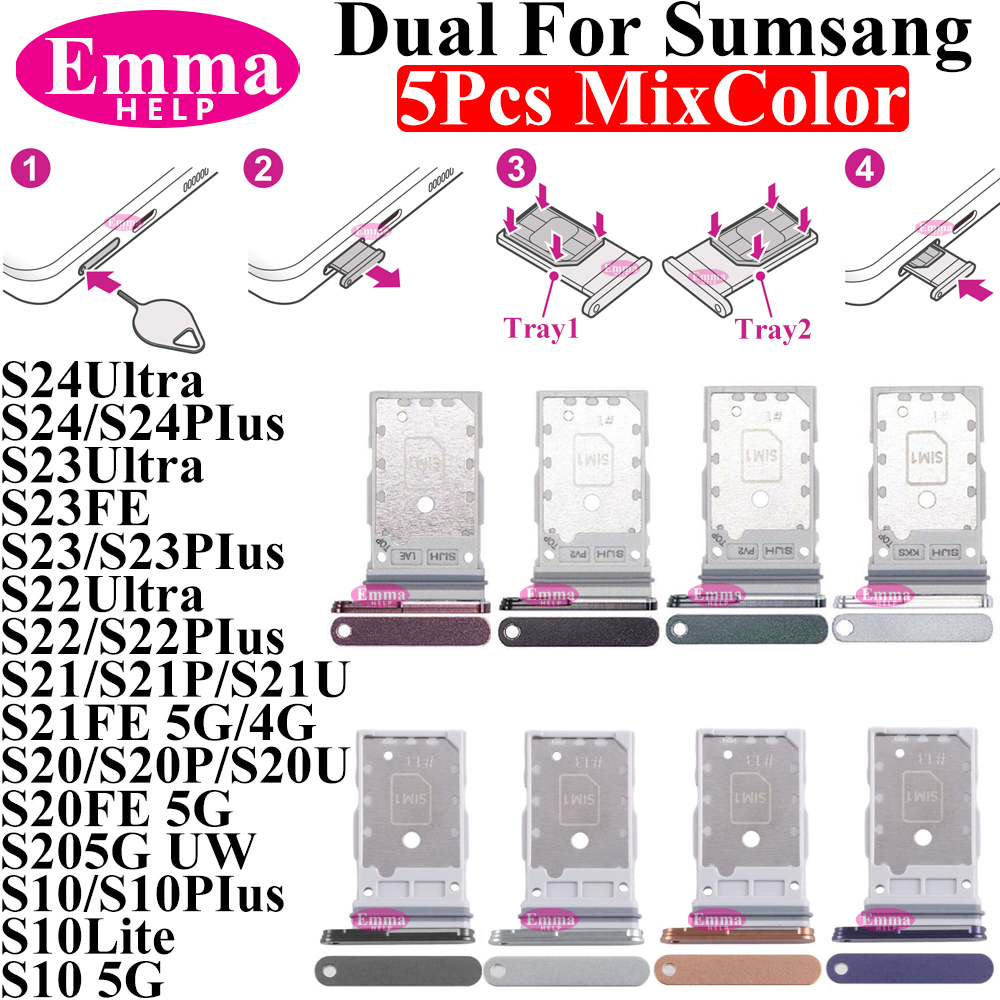 Emma 5Pcs Sim Tray Kartenhalter Adapter Schublade Buchse für Samsung S10 S10E S20FE S21 S22 Plus S23 S24 Ultra Sim Tray Chip Slot