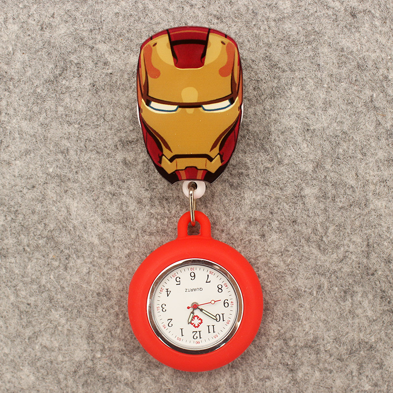 Cartoon Brave Metal Man Style Pocket Watch com Clip, Retrátil, Homens e Mulheres