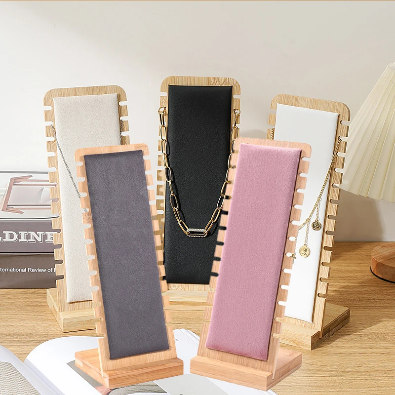 Mode Holz Halskette Display-ständer Große Kapazität Anhänger Armband Fußkettchen Lange Kette Schmuck Lagerung Rack Zähler Schaufenster Prop