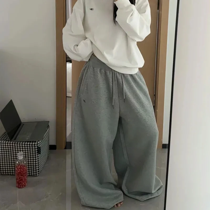 American Retro Hip-Hop Oversized Woman Black Casual Sweatpants Korean Streetwear Loose Jogging Pants High Waist Wide-Leg Pants