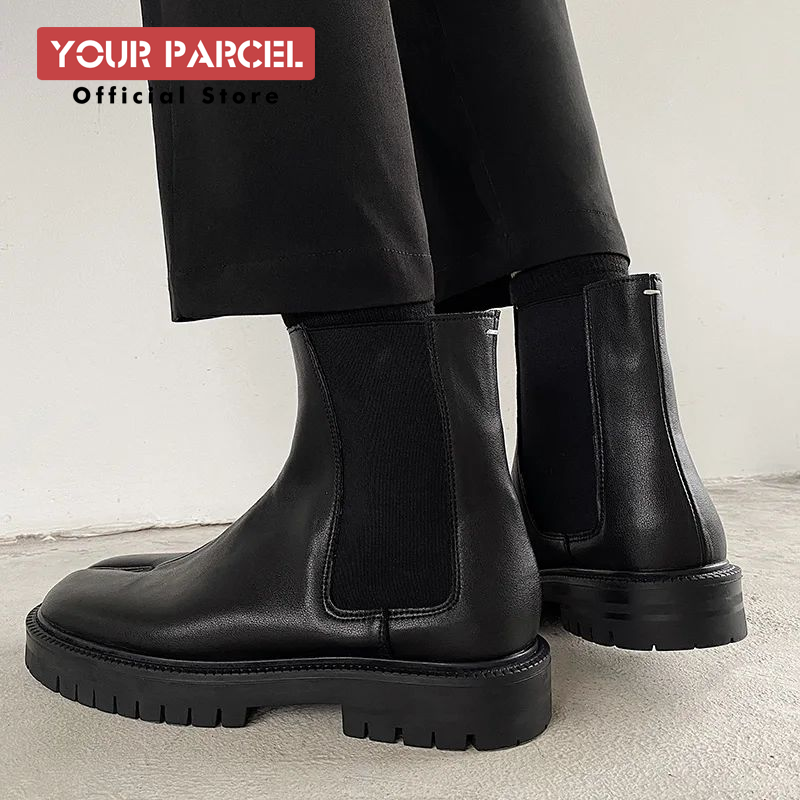 Sapatos de dedo do pé dividido para botas chelsea masculinas dedo do pé quadrado botas de couro de alta qualidade sapatos de ferradura saltos grossos para mulheres sola grossa sh