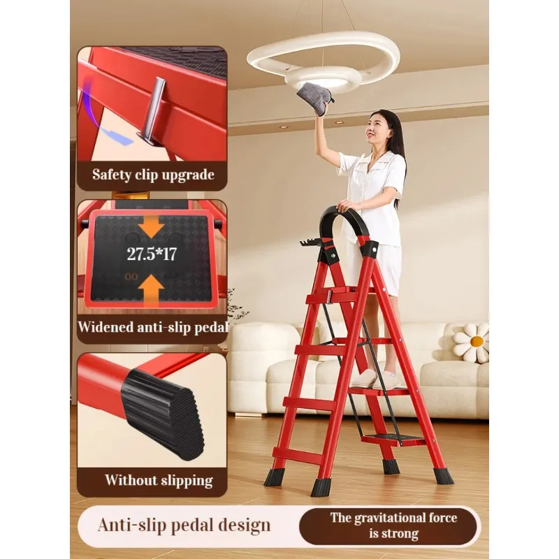 Escalera alta retráctil antideslizante, soporte de carga sólido, multifunción, engrosamiento, Pedal grande, estante multifuncional estable