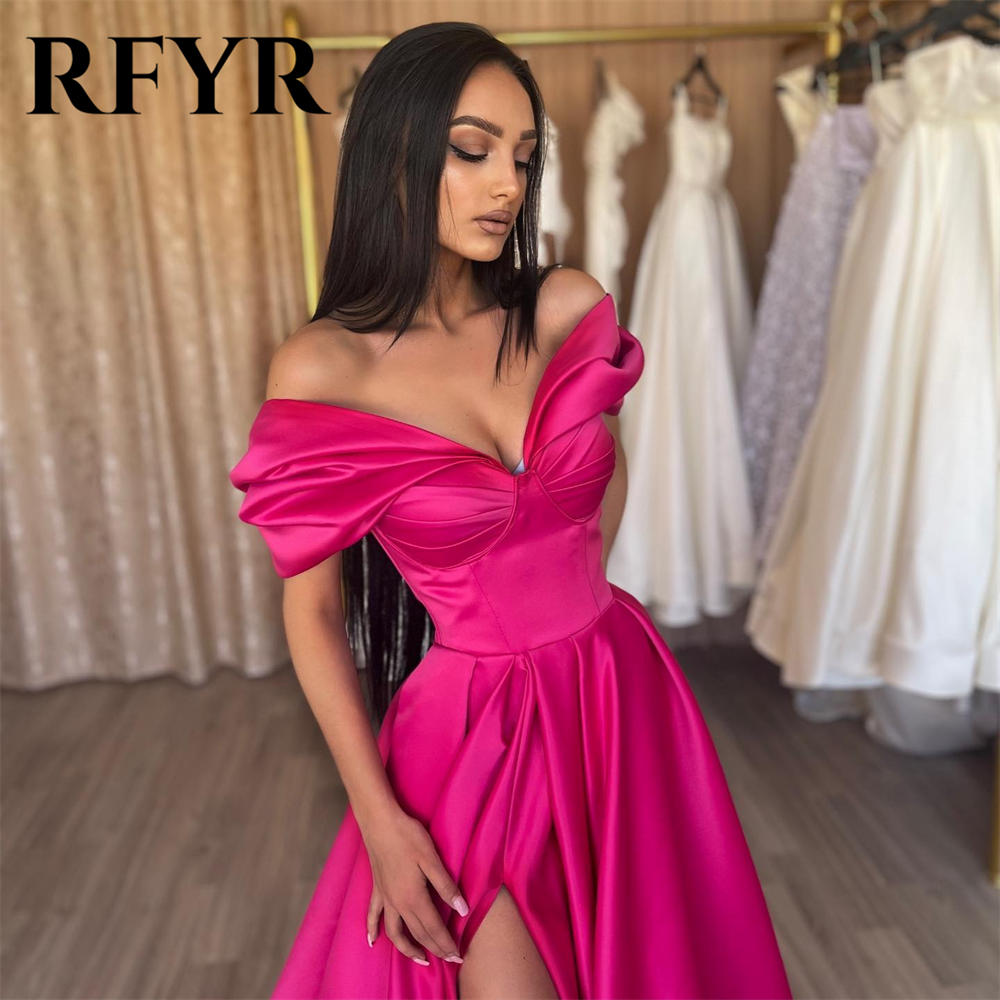RFYR Elegancka plisowana suknia wieczorowa z satynowym rozcięciem z boku Sukienka wieczorowa z odkrytymi ramionami Sukienka na studniówkę dla kobiet robes de soirée Customized