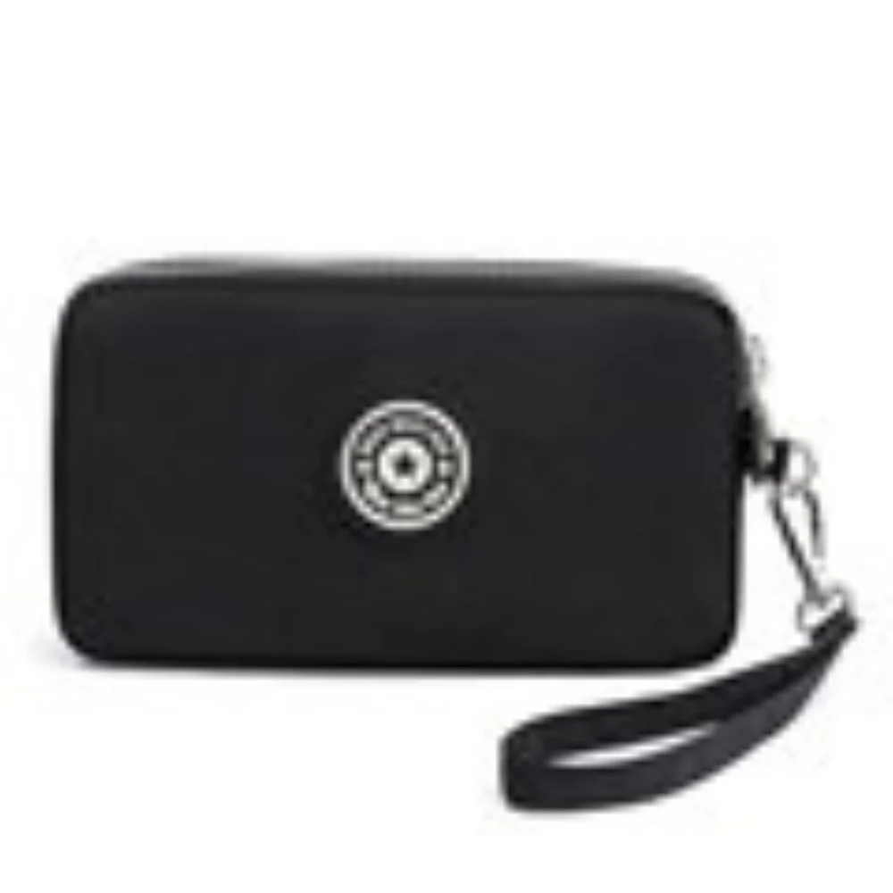 กระเป๋าถือ dompet koin สีทึบสำหรับผู้หญิงกระเป๋าใส่โทรศัพท์ทำจากผ้ายับกระเป๋าสตางค์ขนาดเล็กมีสามซิปกระเป๋าแต่งหน้าแบบพกพา
